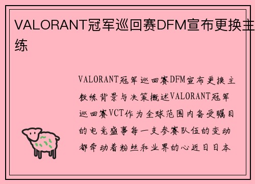 VALORANT冠军巡回赛DFM宣布更换主教练